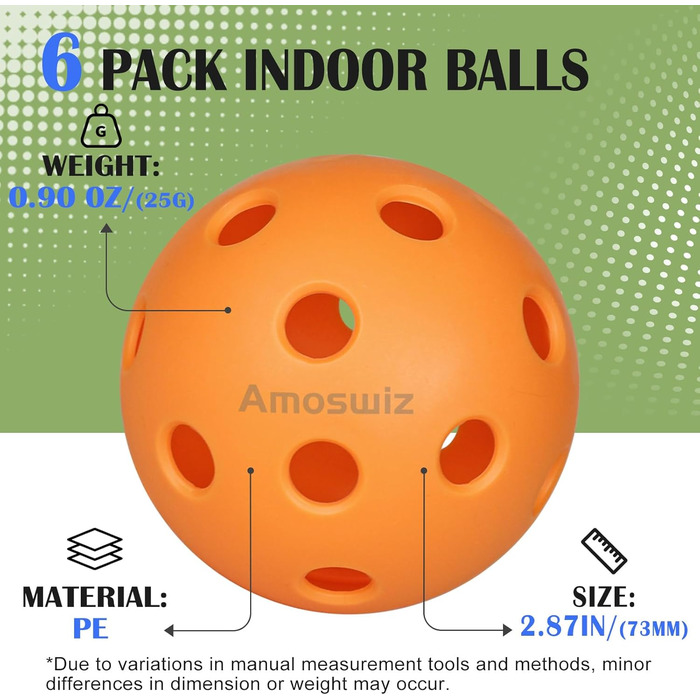 Набір м'ячів для піклболу (6 шт.) з сумкою для сітки, 26 отворів, для тренувань та турнірів (Оранжевий)