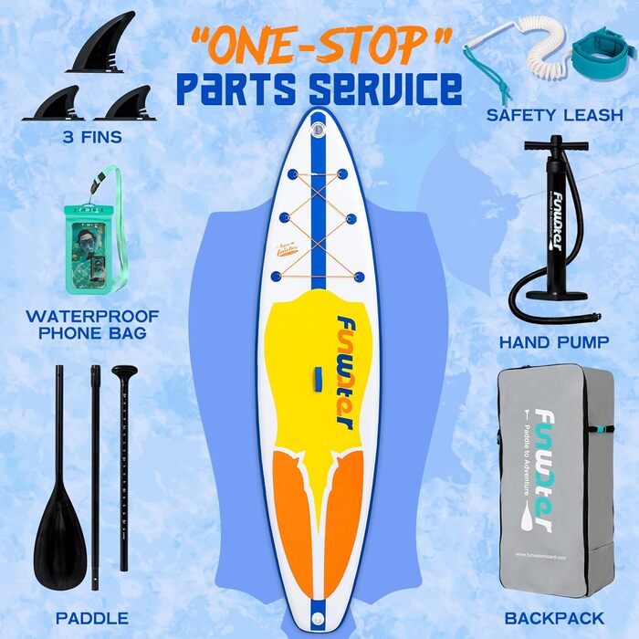 Надувне SUP-борд FunWater: комплект з аксесуарами (весло, насос, рюкзак, лінія, водонепроникний мішок)