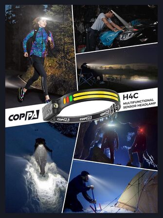 Налобний ліхтар COPPA H4C LED з акумулятором (2 шт.) з функцією Floodlight та Spotlight. Білий, жовтий, червоний, зелений. Датчик руху для дітей, кемпінгу, бігу, риболовлі, альпінізму, ремонту, джогінгу