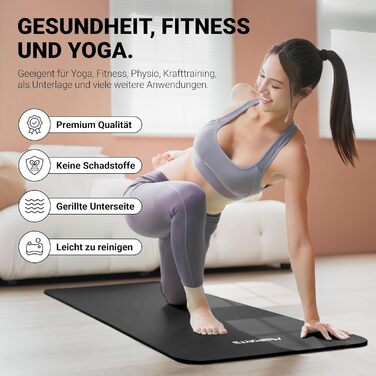 Гімнастичний килимок MSPORTS Premium 190x60x1 см чорний, з ременем для перенесення, плакатом вправ і додатком, фітнес-йога килимок без фталатів, гіпоалергенний