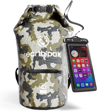 Водонепроникний рюкзак Earth Pak Dry Bag 40L – для каякінгу, кемпінгу, риболовлі, рафтингу, хакі (маскування)