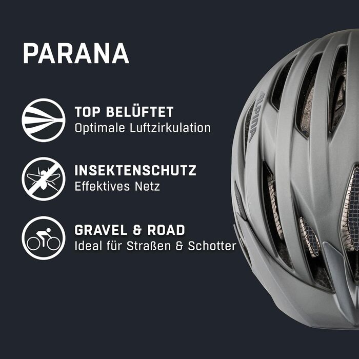 Шолом велосипедний туристичний ALPINA Parana з москітною сіткою, dark-silver matt, M (51-56 см), 2024