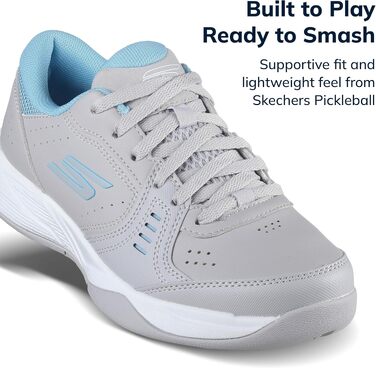 Кросівки для піклболу Skechers Viper Court Smash для залів та вулиці, розслаблена посадка, сіро-блакитні, 36 EU
