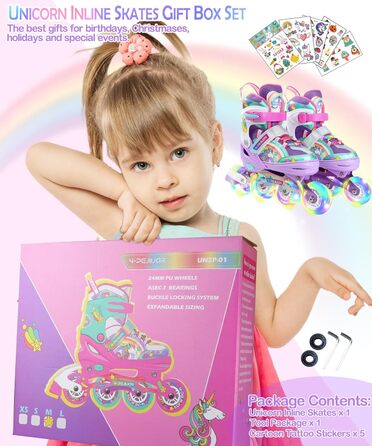 Інлайнери для дівчаток Einhorn: регульовані ролики з підсвічуванням, розмір S (30-33), фіолетовий колір