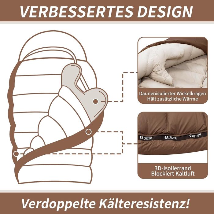 Пуховий спальний мішок для дорослих та дітей, легкий зимовий спальник Outdoor 8°C ~ -30°C для кемпінгу та альпінізму з 650 FP гусячим пухом