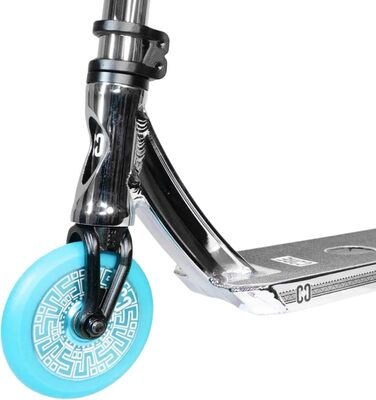 Скутер для трюків CORE Trick Tretroller 110mm, ABEC 9, для початківців та професіоналів, від 5 років, регульована висота 78-95 см, + наклейки Fantic26 (Park CL1 Mini H=75 Chrome/Teal)