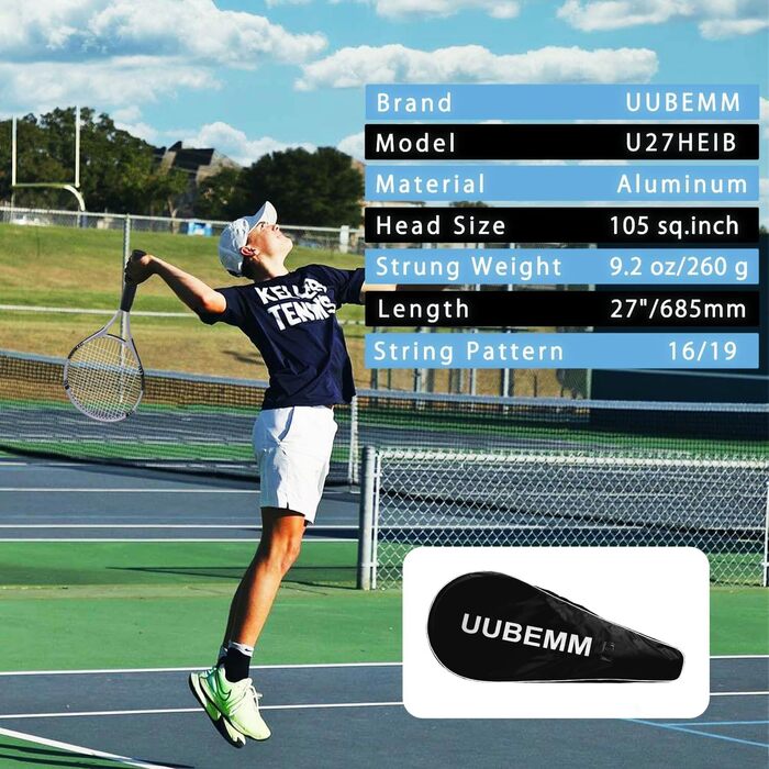 Набір тенісних ракеток для 2 гравців: легкі ракетки для дорослих, початківців та студентів, комплект з сумкою, обмотувальними ручками та тенісними м'ячами (біло/чорний)