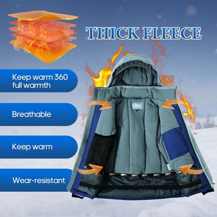 SNOWER Дитячий зимовий комбінезон для хлопчика з капюшоном, гірськолижний костюм, теплий, кольоровий зелений (10-12 років, індиго)