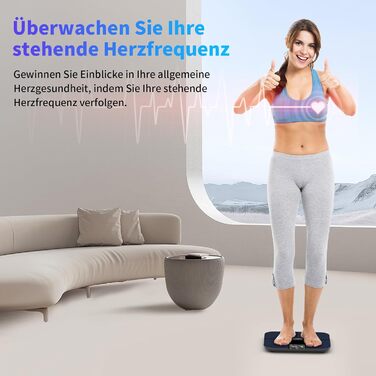 Розумні ваги Healthkeep з Bluetooth, TFT-дисплеєм, ITO, вимірюванням 25 параметрів тіла та пульсу, для Android і iOS, до 180 кг, сині