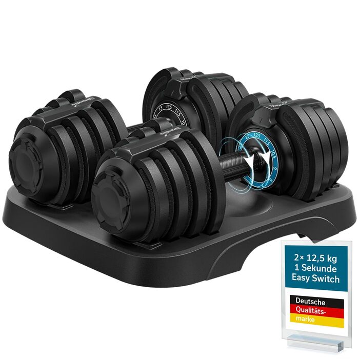 Набір гантелей Skandika Hanteln Paino: регульовані гантелі 1.5-24 кг, штанга, гиря, диски. Для дому та спортзалу. Набір 2x1.5-12.5 кг