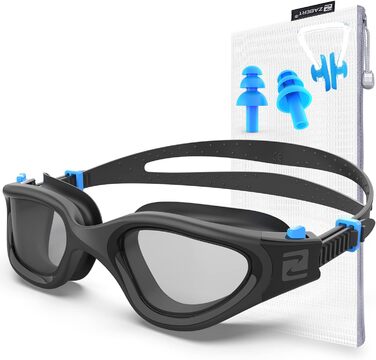 ZABERT W1 Плавальні окуляри для дорослих, антифог, UV-захист, водонепроникні, унісекс, чорний/синій, сіро-тоновані лінзи