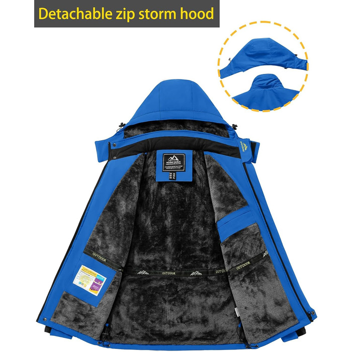 TACVASEN чоловіча тепла зимова куртка з капюшоном, водонепроникна, функціональна, блакитна