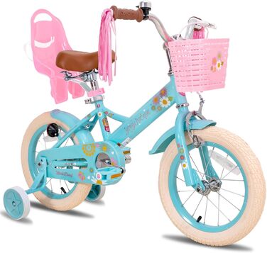 Дитячий велосипед JOYSTAR Little Daisy 12/14/16 дюймів для дівчаток 2-7 років з додатковими колесами, кошиком і стрічками
