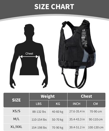 Рятувальний жилет Owntop для дорослих (XL-XXL), 50N, з кишенями, регульований, для SUP, каякінгу, риболовлі, вітрильного спорту та каное, чорний
