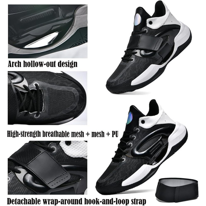 Чоловічі баскетбольні кросівки для хлопців, зручні для тенісу, бігу та тренувань, чорно-білі, 38 EU, 869