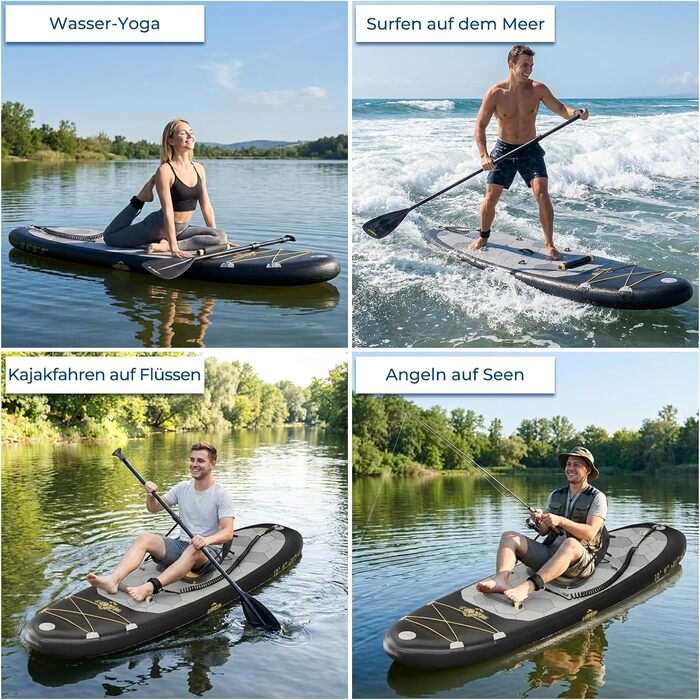 Надувний SUP борд Devoko 320x80x15 см з аксесуарами (2-в-1: SUP та каяк), для серфінгу, риболовлі, йоги, чорний