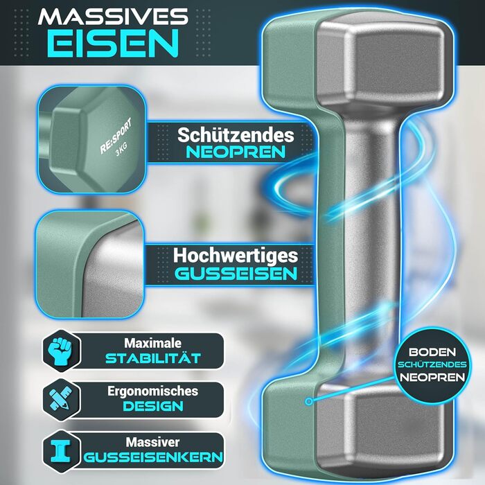 Набір гантелей 3 пари (1-5 кг, 12 кг або 18 кг) зі стійкою та 3 фітнес-гумками | Нековзкі гантелі з неопрену для жінок та чоловіків | Набір гантелей рожевого, блакитного та небесно-блакитного кольорів 12 кг