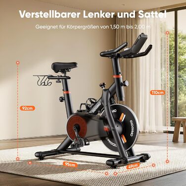 Велотренажер 2026 NEUE з регулюванням опору, LED-дисплеєм, дихаючим сидінням та датчиком пульсу. Spinning bike для дому, максимальне навантаження 150 кг