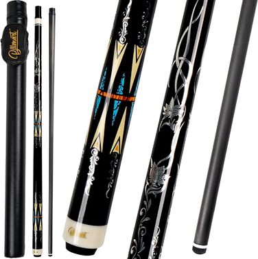 Білліардний кий Billmart з карбонового волокна, низька дефлекція, з жорстким кейсом, 19 oz