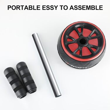 Ролер для пресу AB Roller - тренажер для пресу з килимком для колін - неслизьке обладнання для тренування пресу вдома - підходить для початківців та професіоналів (чорний та червоний)