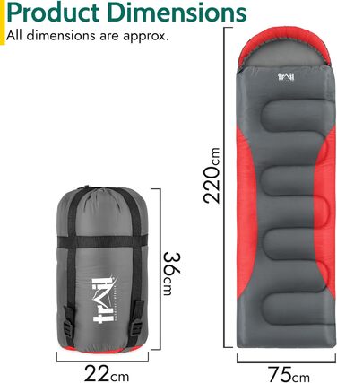 Сплячий мішок Trail-Alpin з капюшоном – 250 г, 3-сезонний. Легкий, компактний, з капюшоном та компресійним мішком (Червоний)