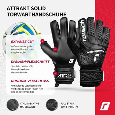 Воротарські рукавички Reusch Attrakt Solid - професійні, з латексом, для будь-якої погоди та покриття (чорні)