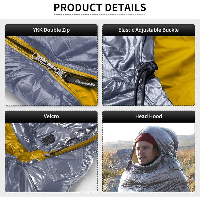 Сплячий мішок Naturehike 750FP, 4-сезонний, теплий зимовий, ультралегкий, для кемпінгу (CW700/Сірий/M)