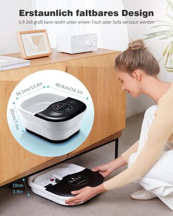 Ванночка для ніг з масажем та підігрівом – складана ванночка для ніг з бульбашками та пемзою, масажер для ніг з водою та 8 роликів – ідеальний подарунок (Чорний)