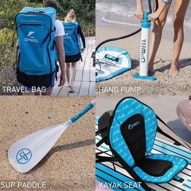 Надувний SUP Борд UPWELL Premium Stand Up Paddling Board з сидінням та кріпленням для камери, комплект, 204 кг вантажопідйомність, для 2 осіб, регульоване весло для початківців (340x84x15cm)