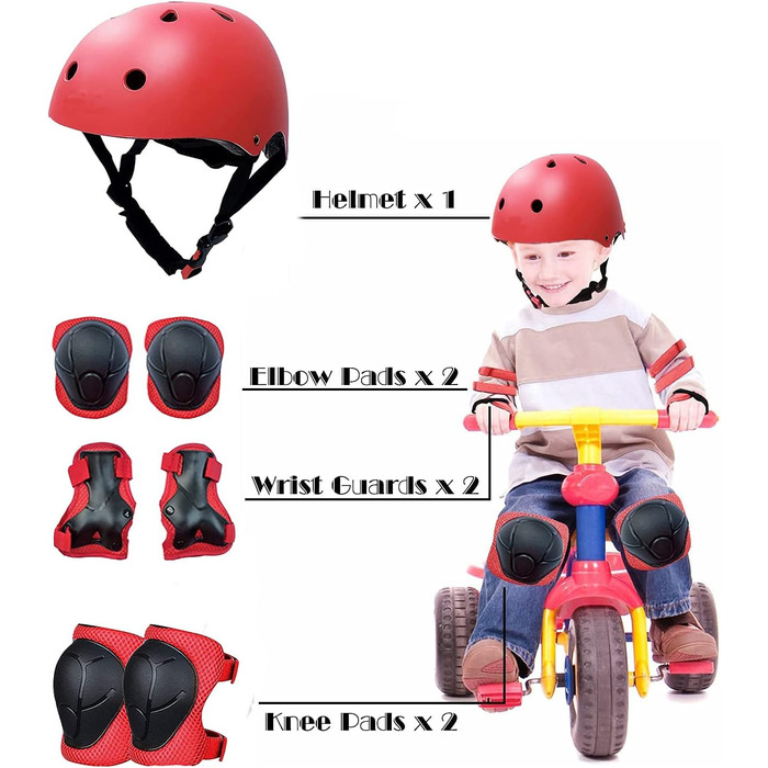 Набір захисту 7 в 1 для дітей 3-8 років: шолом, наколінники, налокітники, захист зап'ястків. Підходить для катання на роликах, скейтборді, самокаті, велосипеді.