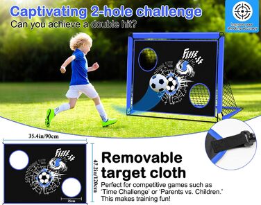 Дитячі ворота для футболу, 2-в-1 Pop-Up, розкладні, для саду, на вулицю, з чохлом та кілочками (120x90см, блакитний)