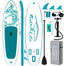 SUP дошка FEATH-R-LITE надувна, 3м, зелено-біла - комплект (весло, насос, рюкзак, ліш, плавники) для початківців та професіоналів