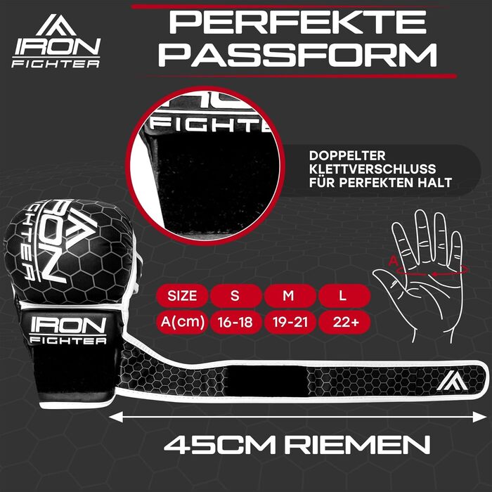 Боксерські рукавички IRON FIGHTER MMA для спарингу та тренувань, з посиленою амортизацією, захистом зап'ястя та пальців, для боксу, кікбоксингу, муай-тай, дорослі