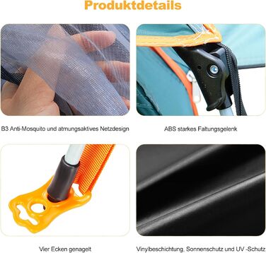 Намет туристичний Ergocar водонепроникний, легкий, Pop-Up, для 3-4 осіб, зелений, вініл