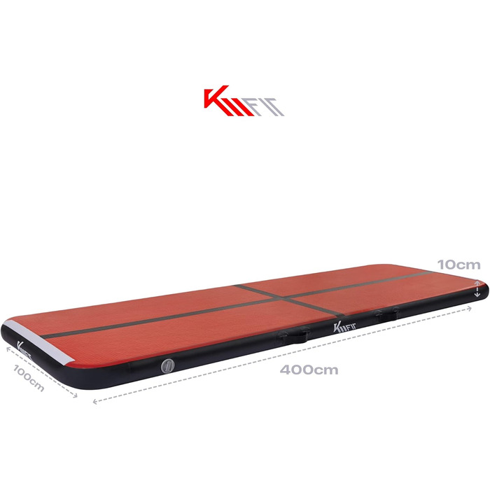 Надувний гімнастичний мат KM Fit Airtrack 400x100x10 см, чорний-червоний, для фітнесу та акробатики, з електричною помпою, сумкою та набором для ремонту, UV-стійкий