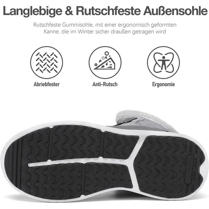 Чоботи зимові жіночі DANNTO, теплі, з підкладкою, непромокаючі, антиковзаючі, сірі (41 EU)