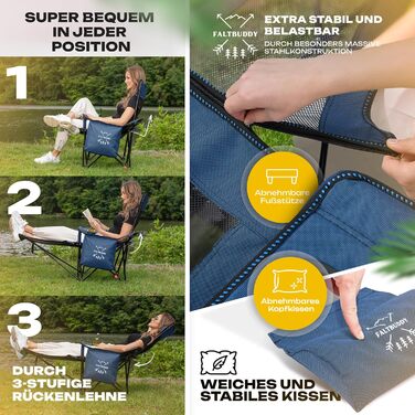 Крісло для кемпінгу Faltbuddy® 2в1: крісло-шезлонг, 180 кг, XXL сумка-холодильник, блакитний, 2 шт. - для риболовлі, пляжу, фестивалів