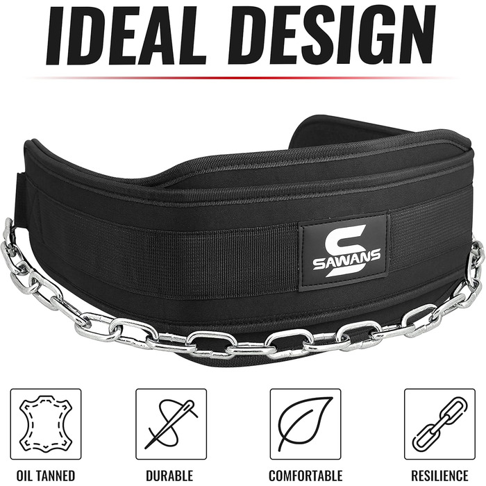 Пояс для підтягувань з неопреновою підтримкою спини - сталева ланцюг для важкої атлетики, бодібілдингу, пауерліфтингу, тренувань у спортзалі, чорний, універсальний розмір