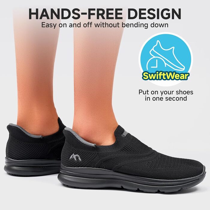Чоловічі кросівки Slip-On без шнурівків для спорту та повсякденного носіння. Легкі, дихаючі, чорні (45 EU)