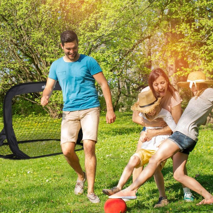 Набір з 2 складаних футбольних воріт Relaxdays для дітей, з сумкою, для саду, 77x122x83 см, чорні