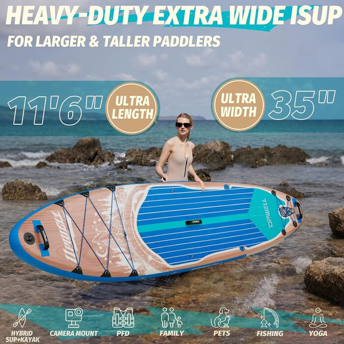 SUP дошка Upwell 350x89 см з сидінням, надувна для дорослих та підлітків, Cypress Blue. Комплект: рюкзак, весло, ліш, насос, плавники.