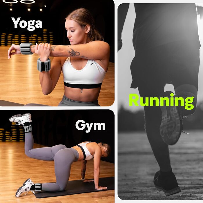 Регульовані вантажі на зап'ястя Fizyo – комплект з 2 шт. Міцні та портативні вантажі для зап'ястя та щиколоток для йоги, танців, балету, пілатесу, кардіо, аеробіки, ходьби (Сірий, 2x225г)