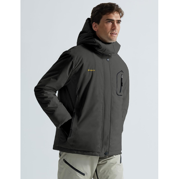 Куртка GEMYSE для чоловіків, водонепроникна, вітронепроникна, з підкладкою, зимова куртка з капюшоном для спорту, відпочинку, активного відпочинку на природі (сірий колір, розмір S)