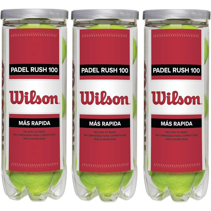 М'ячі для падел-тенісу Wilson Rush 100, 3 упаковки по 3 шт., сумісні з будь-якими майданчиками, WRT136500, унісекс, жовті