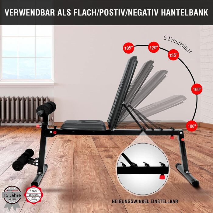 Гантельний лавка Ultrasport, багатофункціональний, складаний, для пресу та віджимань, 18 положень, до 500 кг, з еластичними стрічками