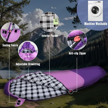 Спальний мішок WKFAMOUT Mumienschlafsack Outdoor -12°C-0°C, 500GSM, фліс, 3-4 сезони, для дорослих та дітей, для кемпінгу та подорожей