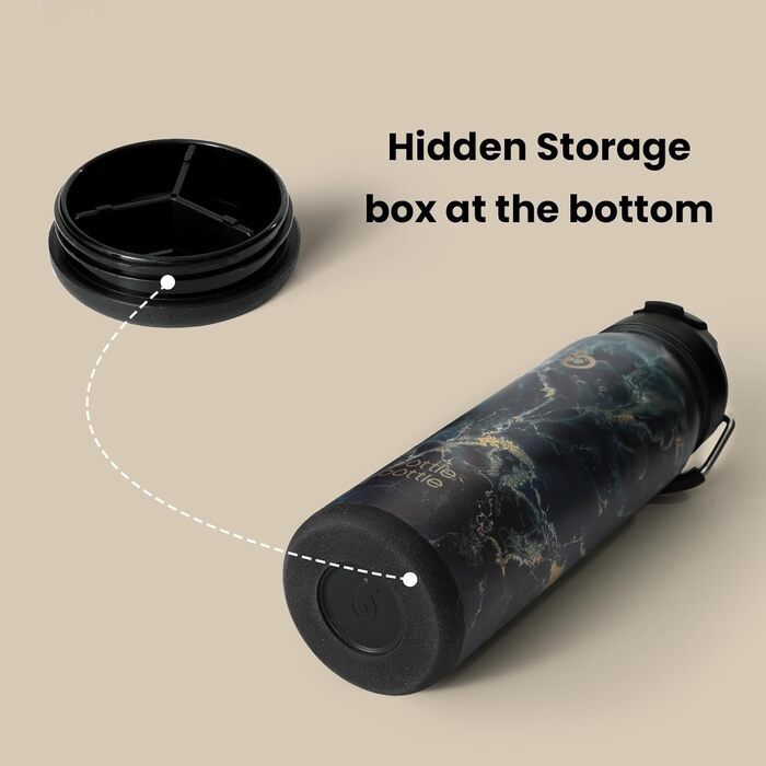 Термопляшка BOTTLE BOTTLE Edelstahl 709 мл з соломинкою, ручкою та відділенням для таблеток (Метеорит) - ізольована спортивна пляшка для школи та активного відпочинку
