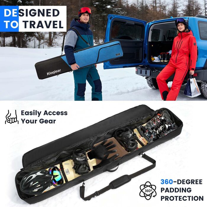Сумка для сноуборда та черевиків Kioqiear з підкладкою, підходить для сноуборда до 165 см та черевиків розміру до 45, включає сумку для сноуборда та сумку для черевиків (Blau)