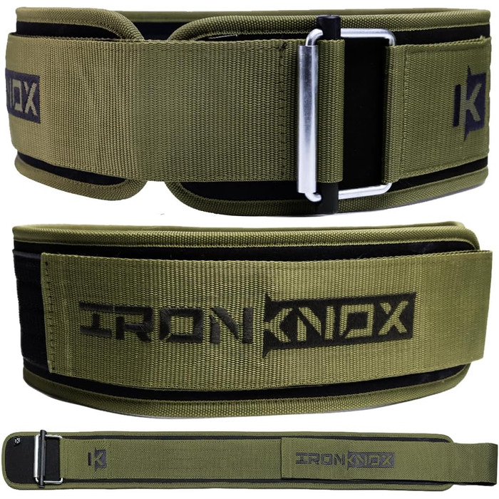 Пояс для важкої атлетики IronKnox, преміум-якість, 10.2 см, для чоловіків та жінок, металева застібка, оливковий, X-Small