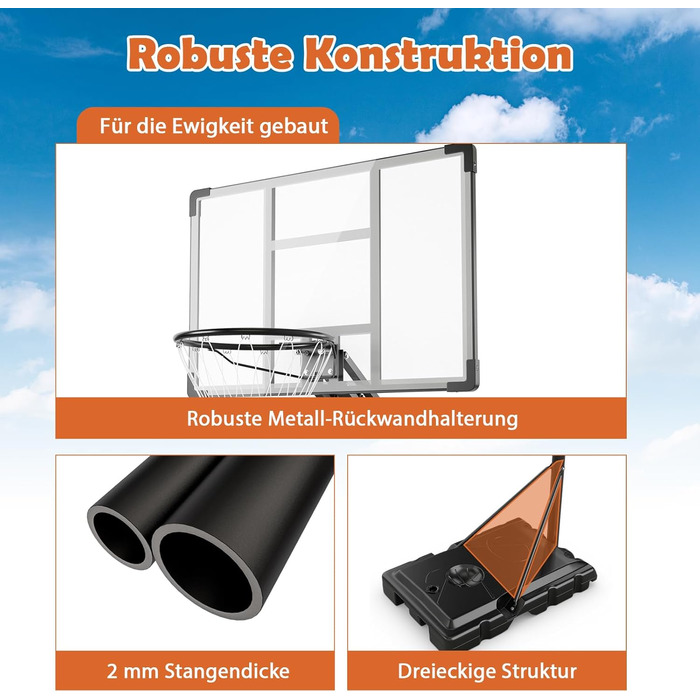 Баскетбольне кільце Gymax вуличне, регульована висота 204-358 см, стійка на колесах, з утяжеленою основою, для підлітків та дорослих 236-305 см